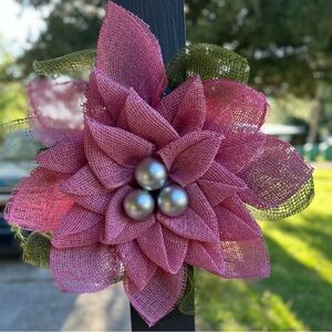 Hand made pink, green, and silver small door wreath